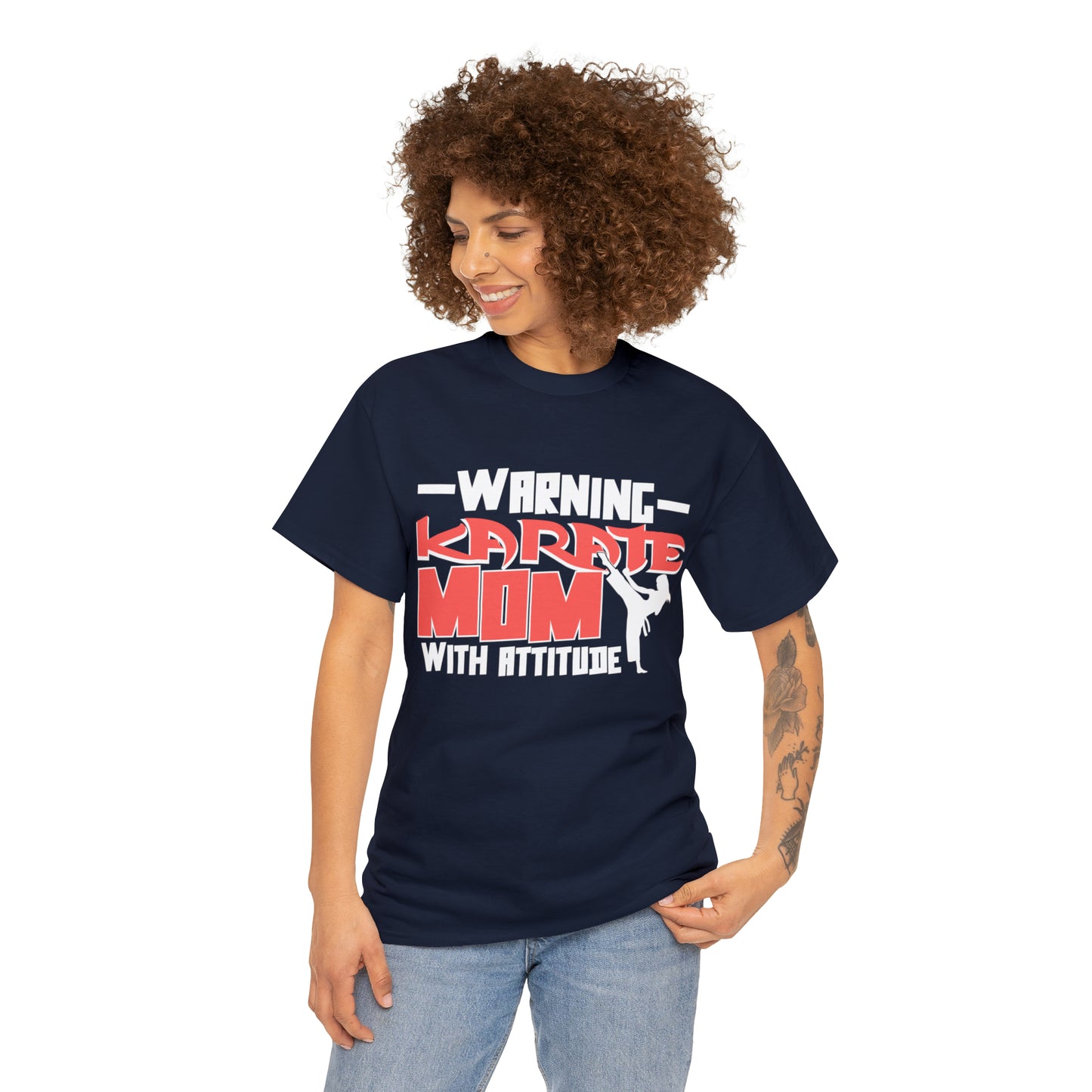 Warning Karate Mom With Attitude! Life Heavy Cotton Tee