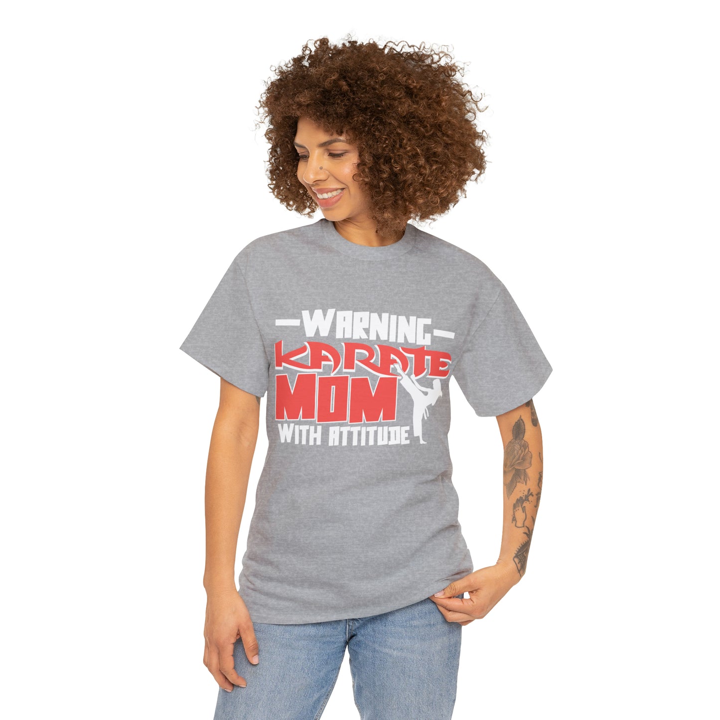 Warning Karate Mom With Attitude! Life Heavy Cotton Tee
