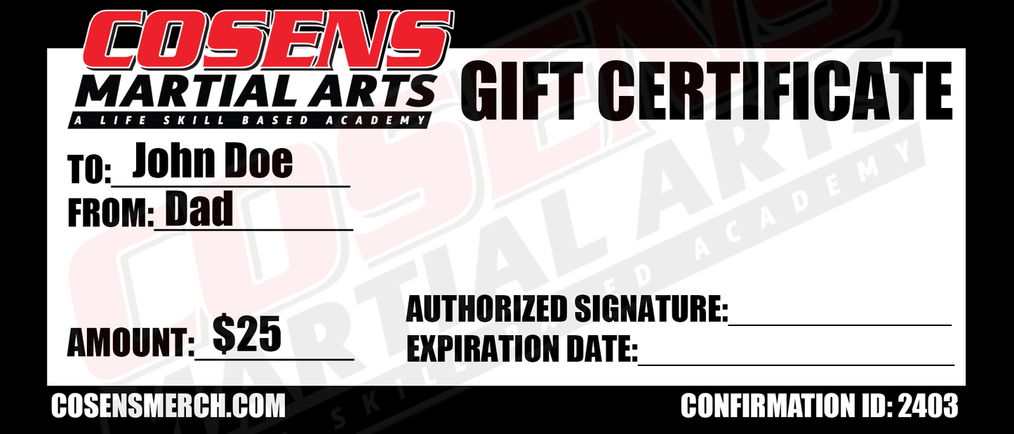Cosens Martial Arts Gift Certificate
